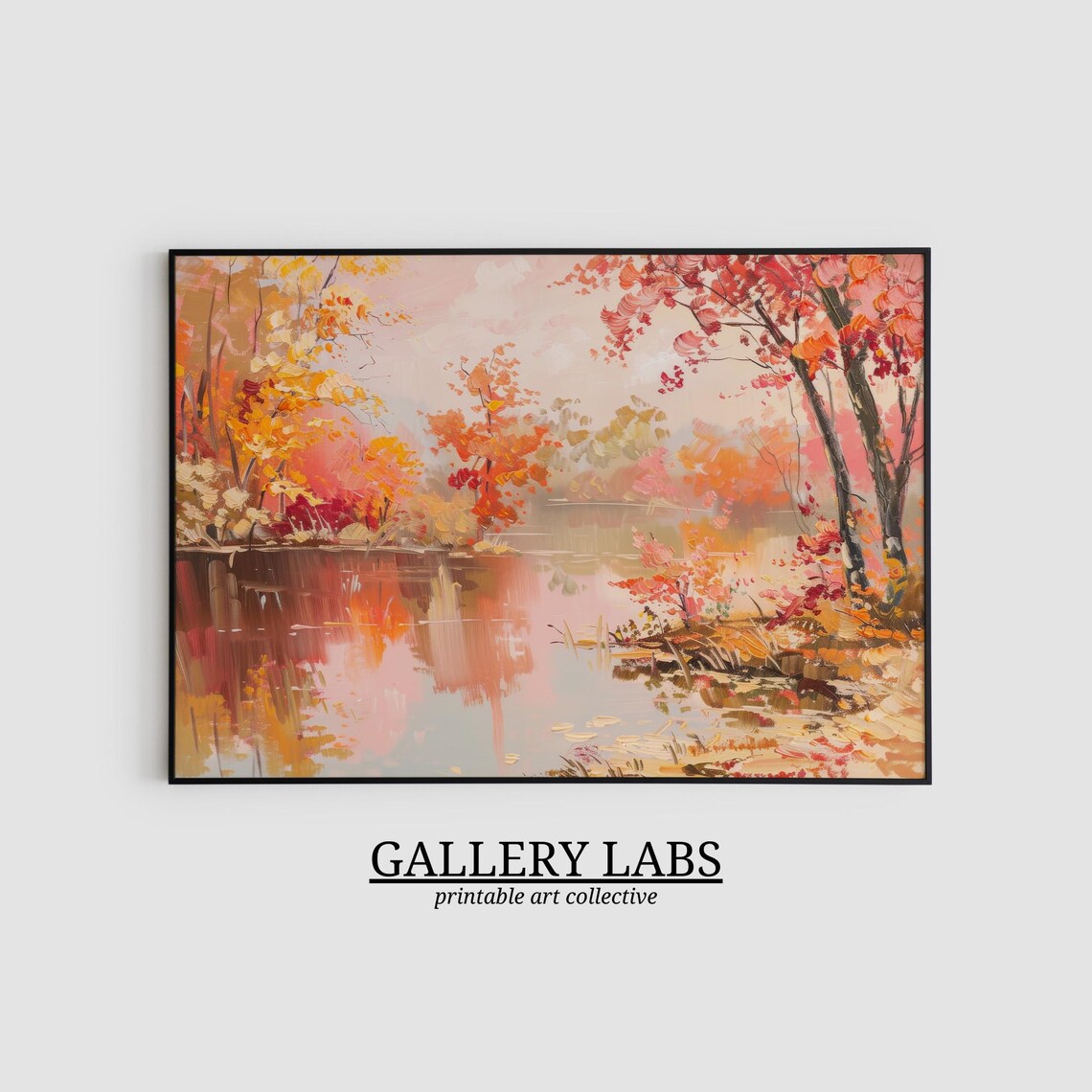 Autumn Lake Reflection Fall Foliage Water Landscape Painting Poster - Image 2