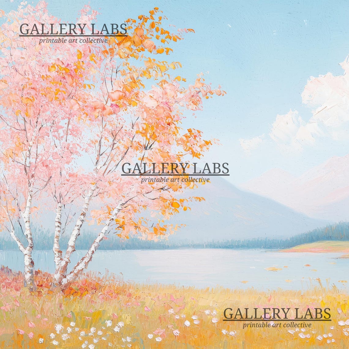 Pink Birch Trees Autumn Lake Mountains Fall Foliage Travel Poster - Image 4