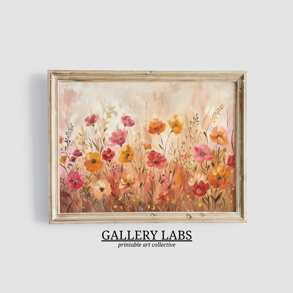 Fall Wildflower Field Golden Autumn Bright Meadow Scene Art Print