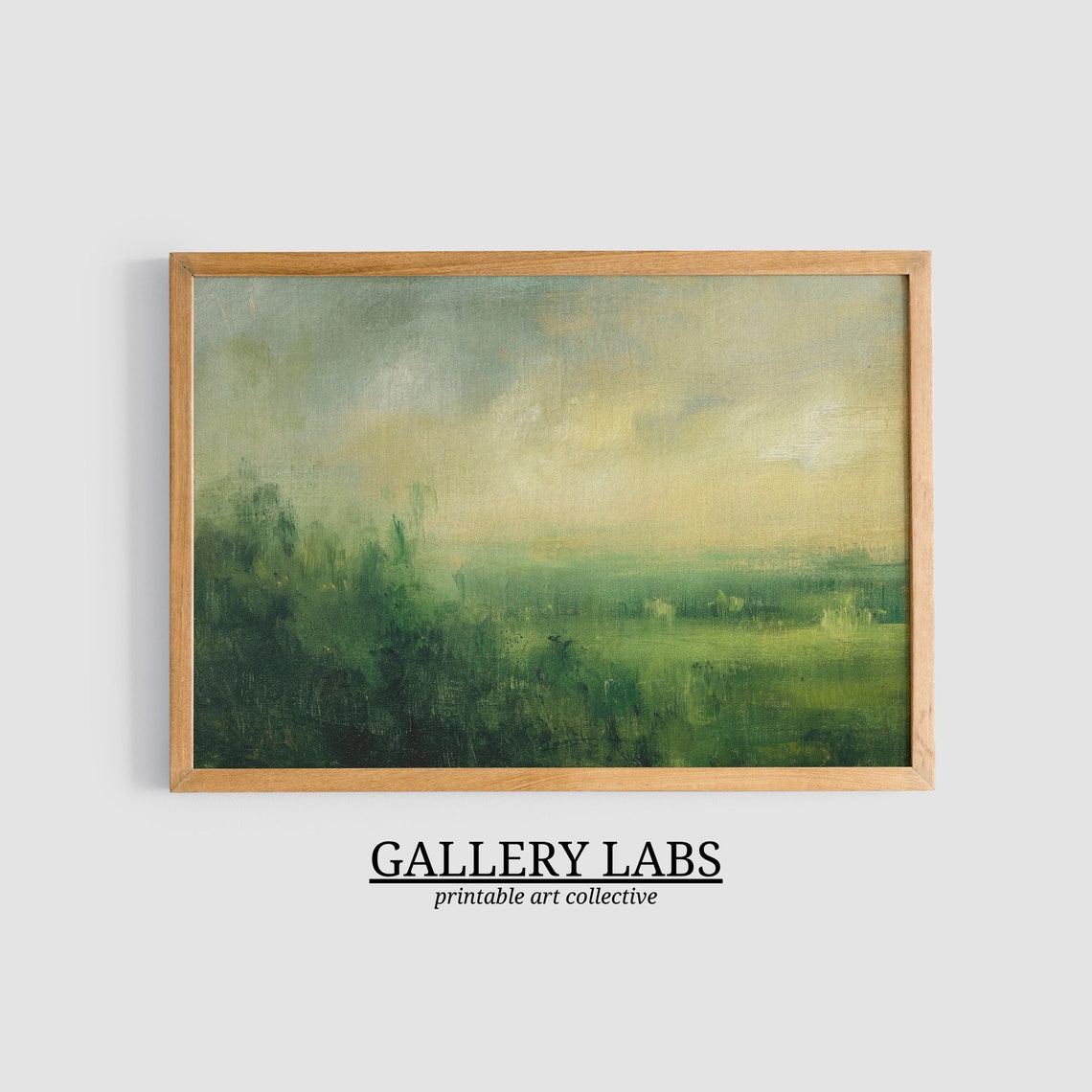 Abstract Misty Green Meadow Painting Soft Landscape Art Print - Image 3