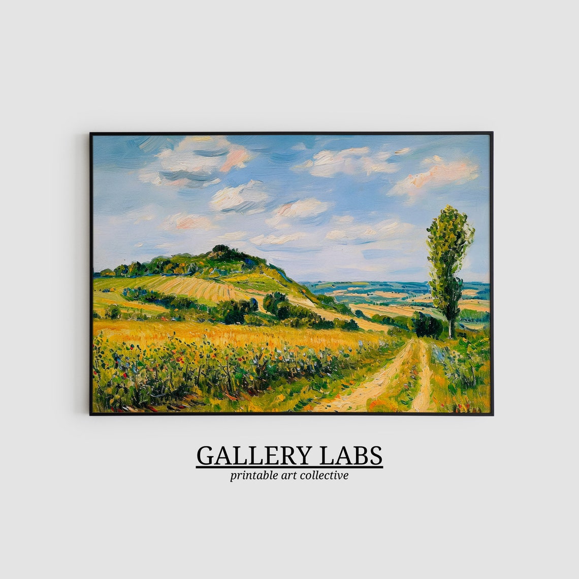 Sunny Wheat Field Hillside Dirt Path Summer Farm Landscape Art Print - Image 2
