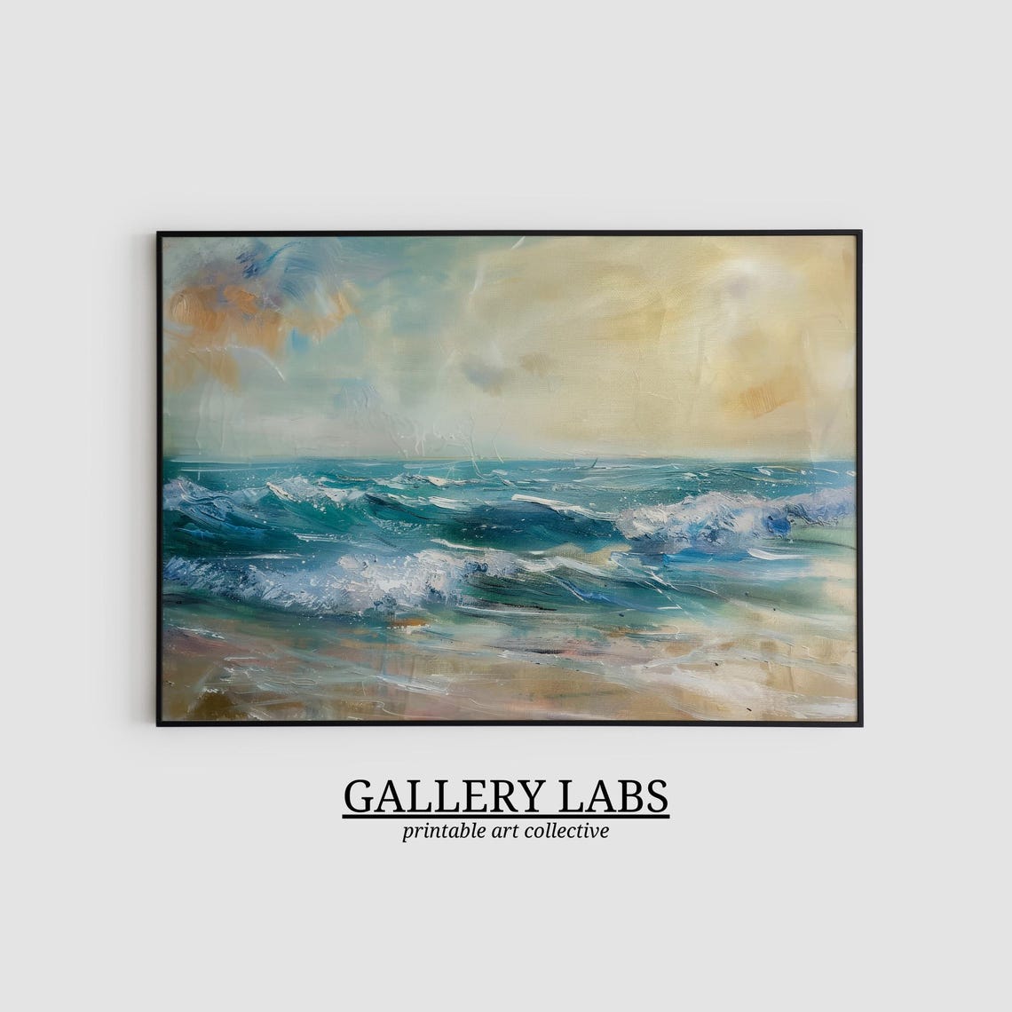 Neutral Minimalist Ocean Waves Abstract Calm Coastal Art Print - Image 2