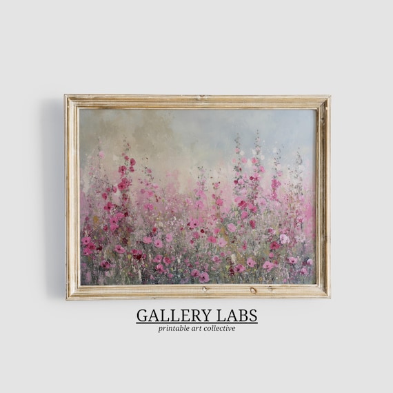 Pink Wildflower Painting, Farmhouse Floral Art Print