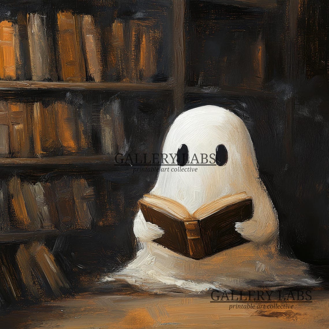 Cute Ghost Reading Book Dark Library Dark Academia Halloween Poster - Image 4