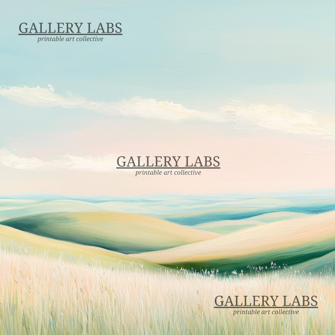 Rolling Green Hills Tall Grass Pastel Sky Calm Landscape Travel Poster - Image 4