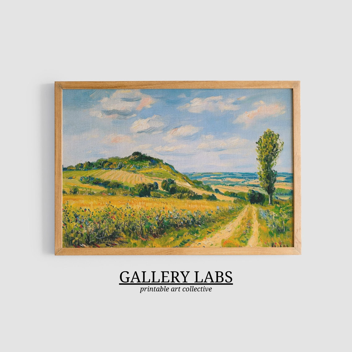 Sunny Wheat Field Hillside Dirt Path Summer Farm Landscape Art Print - Image 3