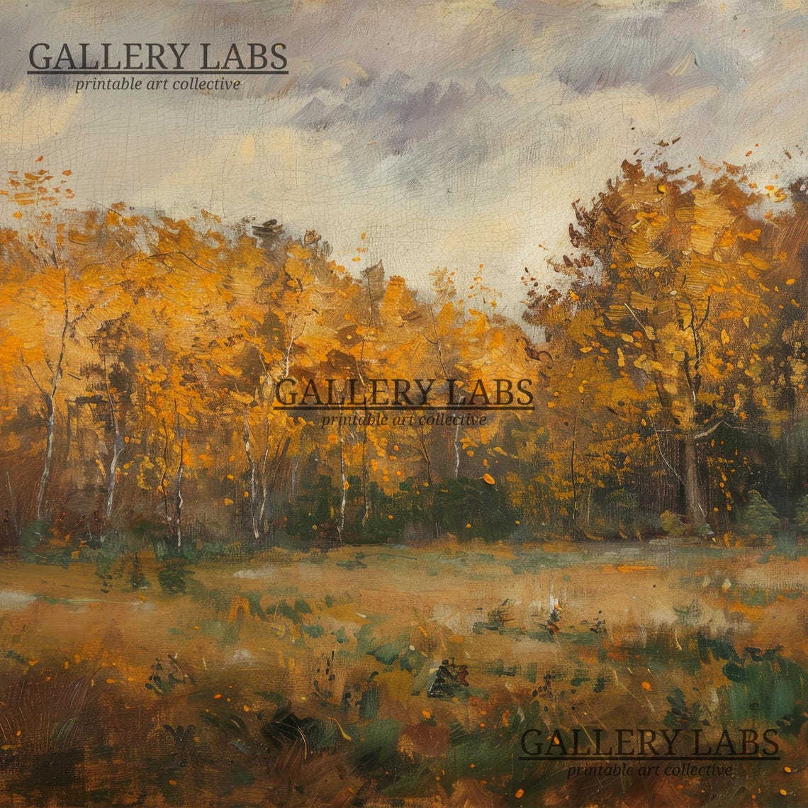 Moody Golden Autumn Forest Cloudy Sky Fall Landscape Art Print - Image 4