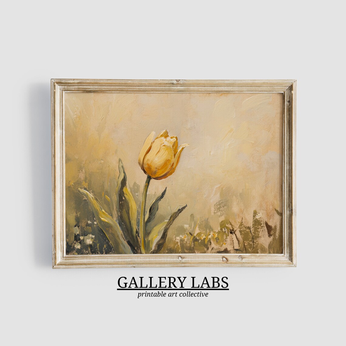 Single Yellow Tulip Oil Painting Minimalist Flower Study Art Print