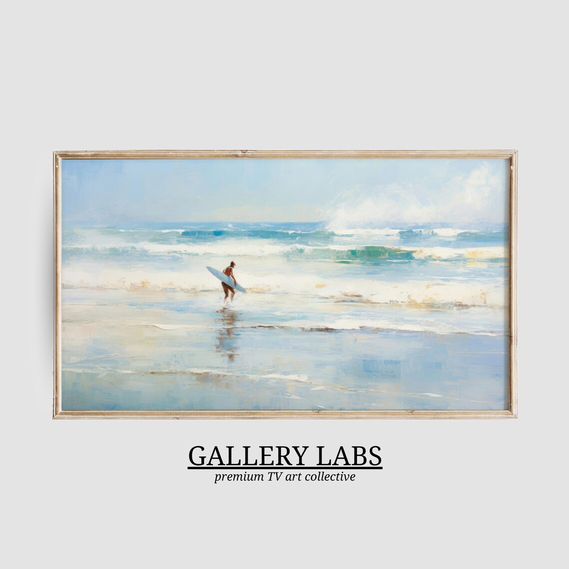 Surfer Walking Ocean Waves Painting Vintage Coastal Surf Wall Art Poster