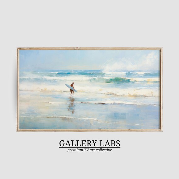 Surfer Walking Ocean Waves Painting Vintage Coastal Surf Wall Art Poster