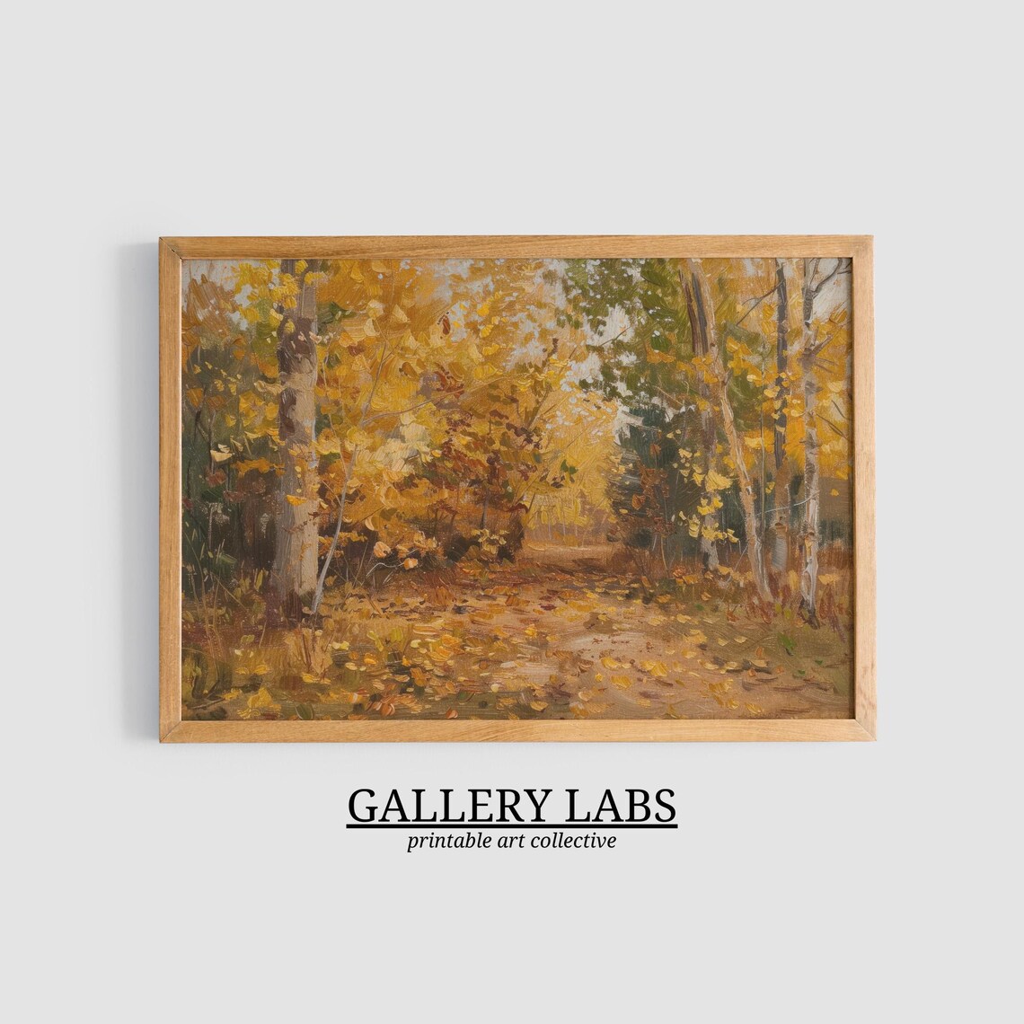 Golden Birch Forest Leaf Strewn Path Warm Autumn Woodland Art Print - Image 3