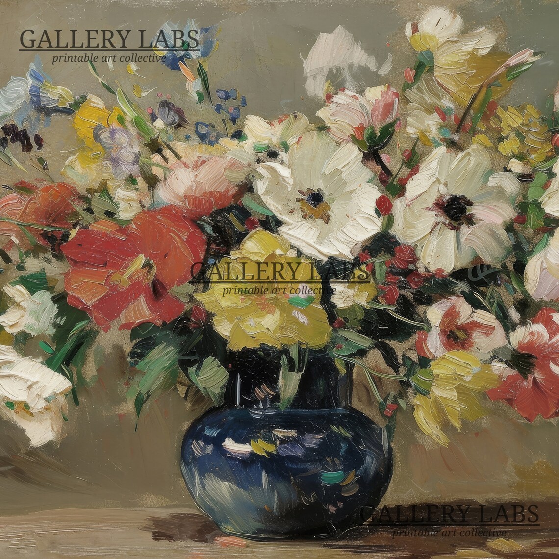 Colorful Wildflower Bouquet In Blue Vase Impressionist Poster - Image 4