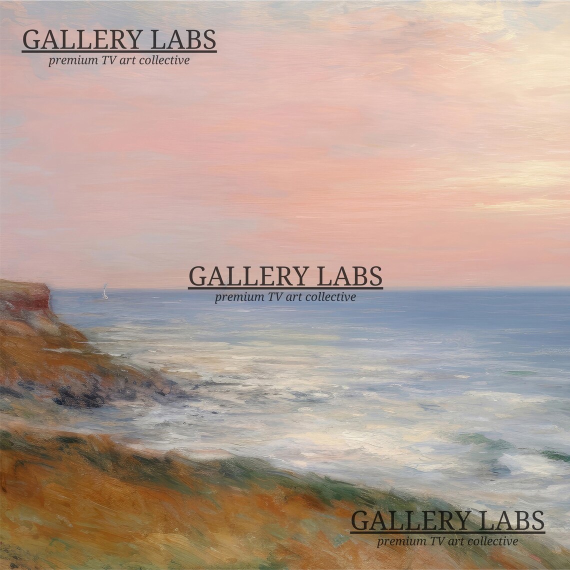 Pink Sunset Calm Sea Sailboats Horizon Golden Cliffs Seascape Poster - Image 4