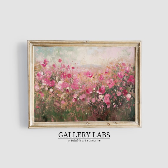 Pink Wildflower Painting, Farmhouse Art Print