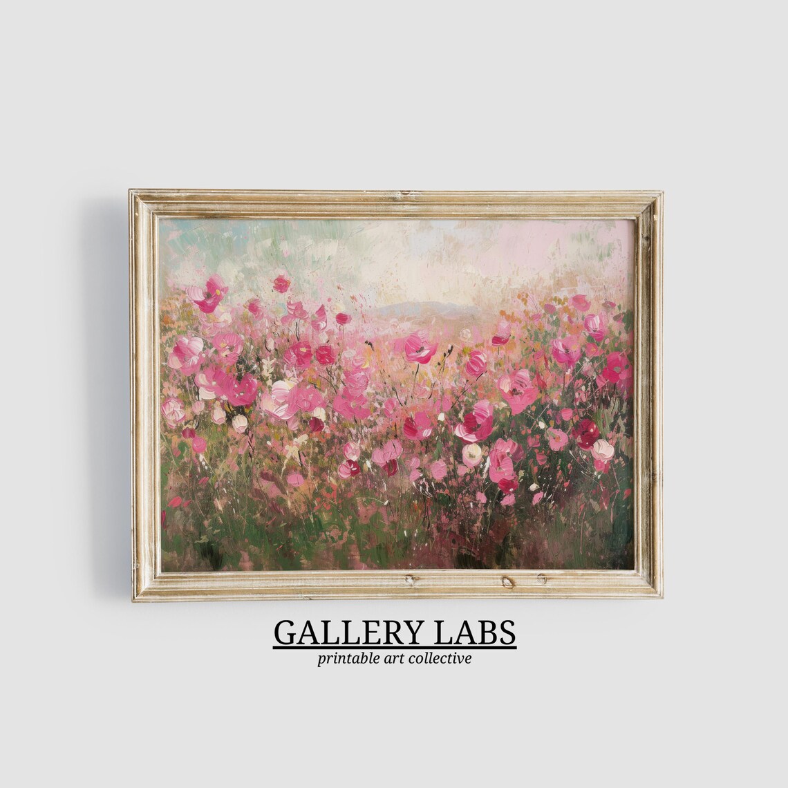 Pink Wildflower Painting, Farmhouse Art Print