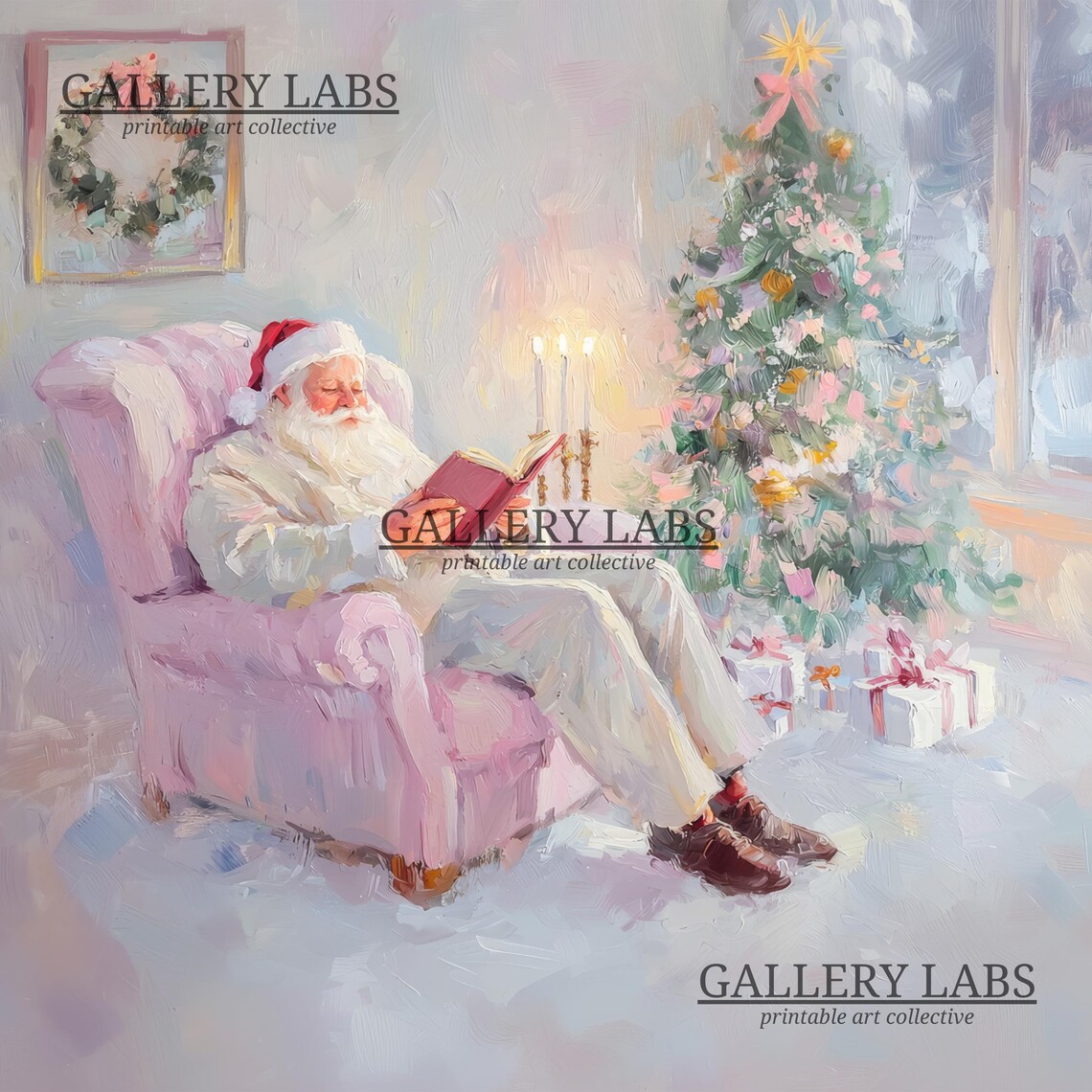 Cute Santa Claus Christmas Tree Print, Girly Decor - Image 4