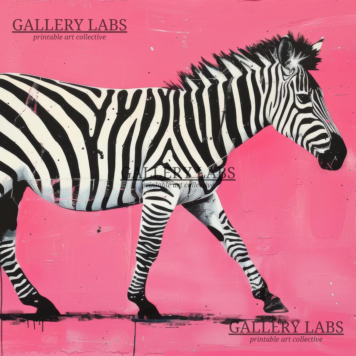 Zebra Walking Bright Pink Background Bold Striped Animal Painting Wall Art - Image 4
