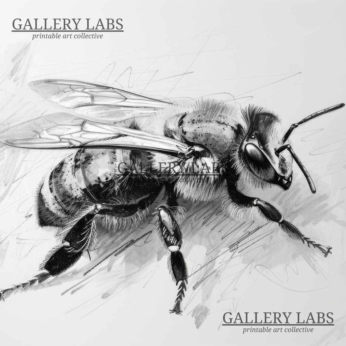 Vintage Honeybee Pencil Sketch Insect Neutral Nursery Wall Art Print - Image 4