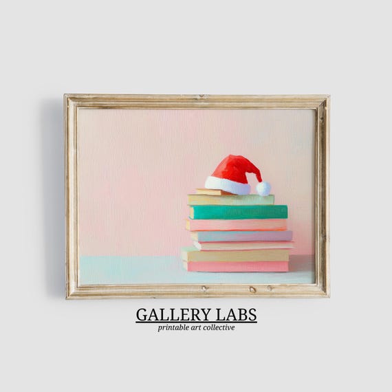 Pink Christmas Book Art Festive Still Life Girly Seasonal Decor Xmas Decor Cute Christmas Print Art