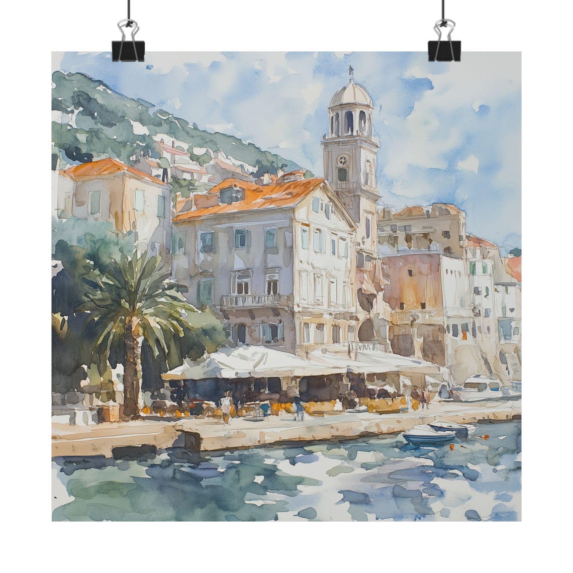 Split Croatia Watercolor Painting Coastal Croatian Art Print European Travel Poster Europe Seascape Adriatic Sea Gift