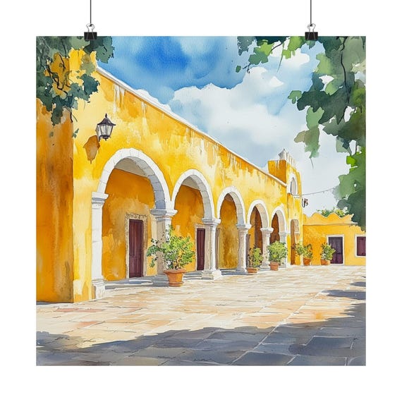 Izamal Yucatan Watercolor Painting Mexico Travel Poster