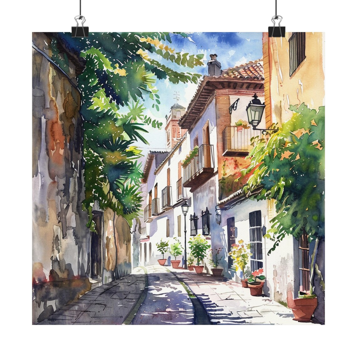 Granada Spain Colonial Street Watercolor European Scene Poster