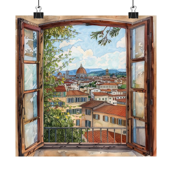 Florence Duomo View Through an Open Window Italy Travel Poster