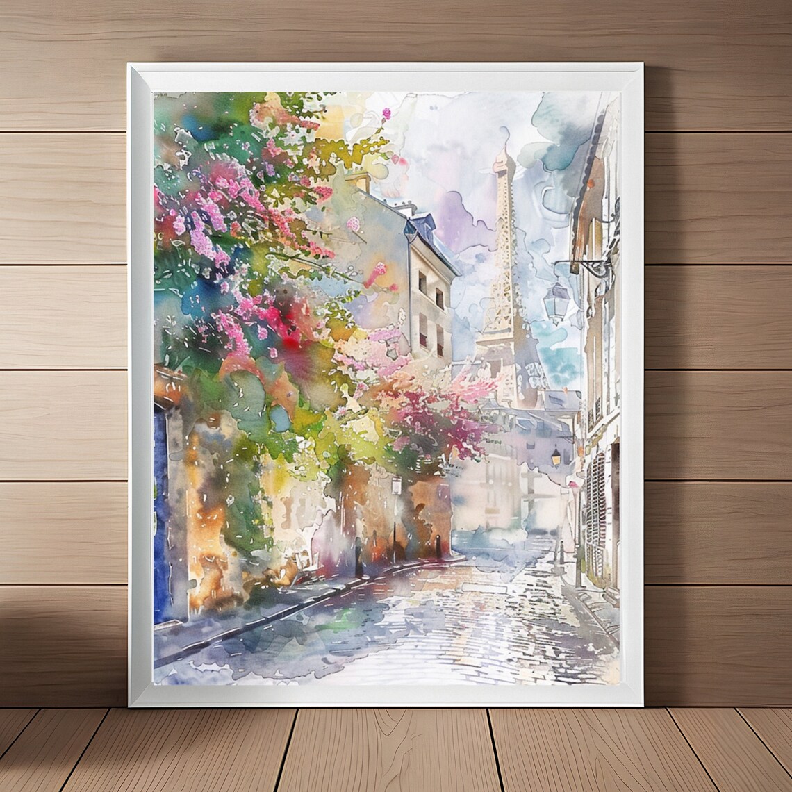 Eiffel Tower Paris Streetscape Watercolor Art Print