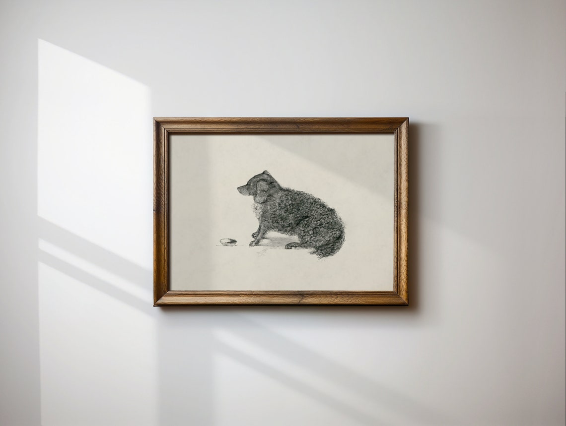 Vintage Dog Sketch Neutral Sitting Spaniel Cottagecore Print - Image 2