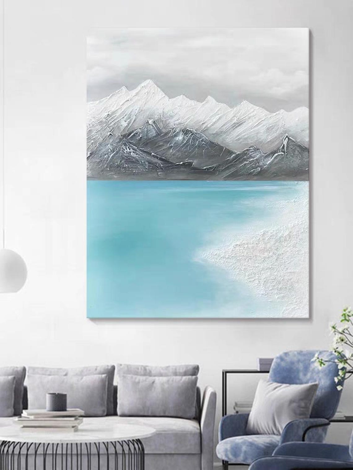 Turquoise Lake Beneath Snowy White Mountains Calm Landscape Poster - Image 4