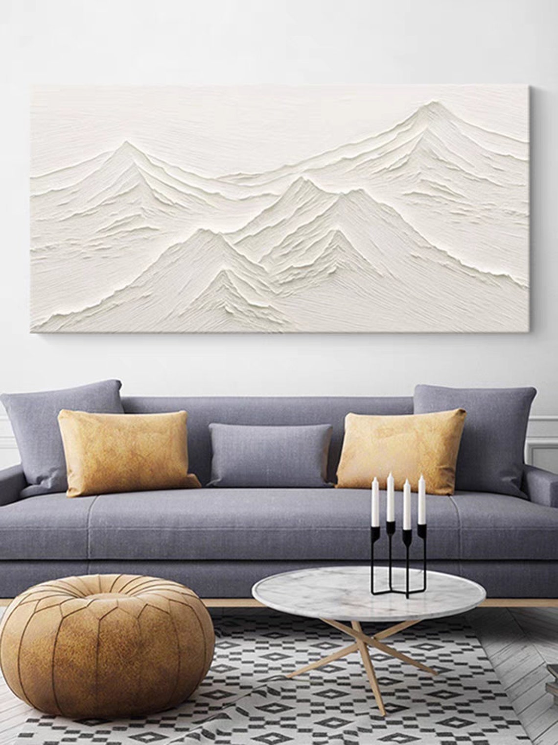 White Mountain Range Panoramic Minimalist Relief Landscape Poster - Image 2