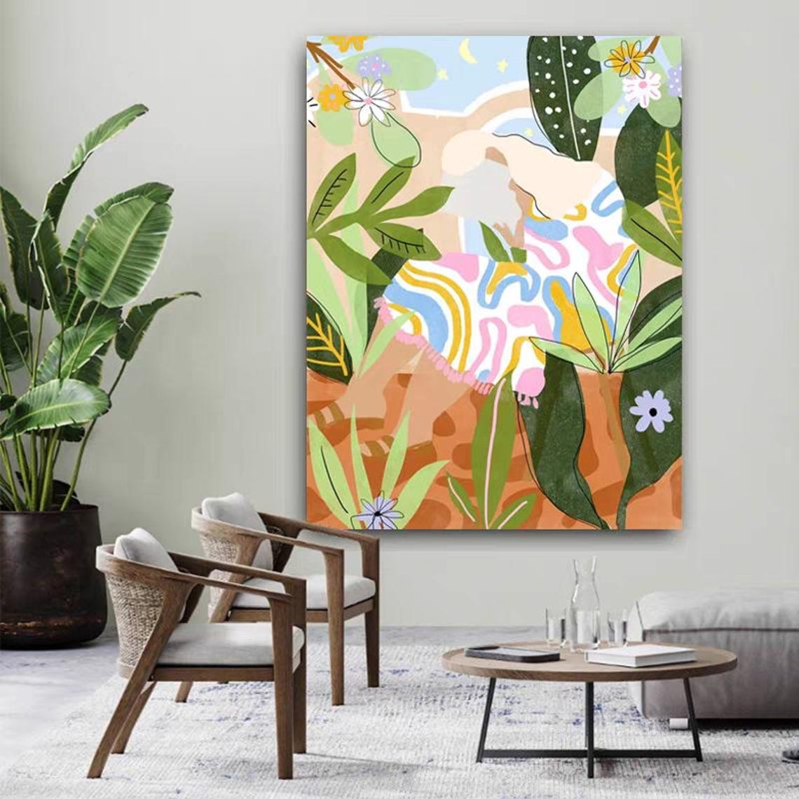 Woman Relaxing in Tropical Leaves Playful Illustration Poster - Image 2