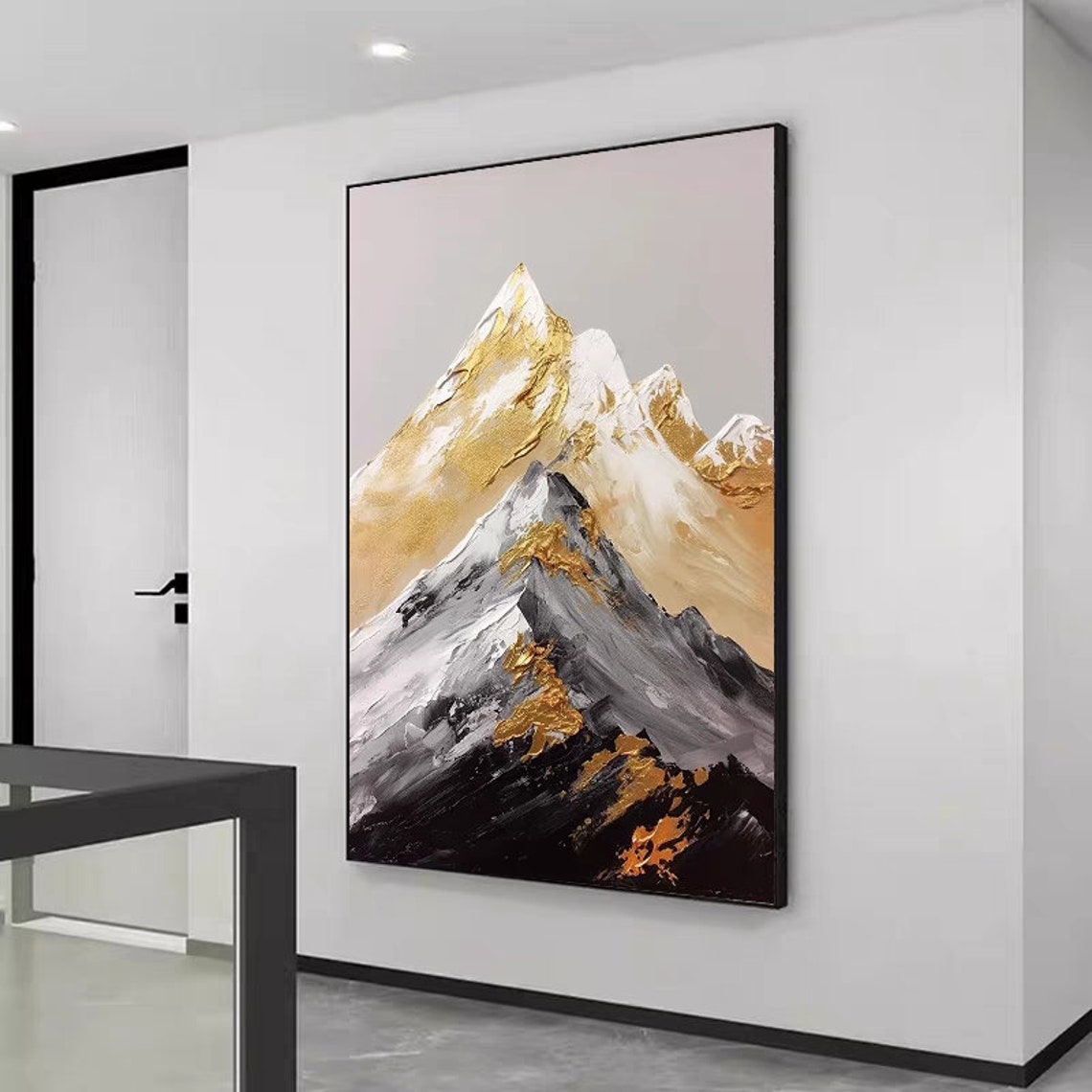 Golden Snow Mountain Peak Black and White Luxury Alpine Poster - Image 2