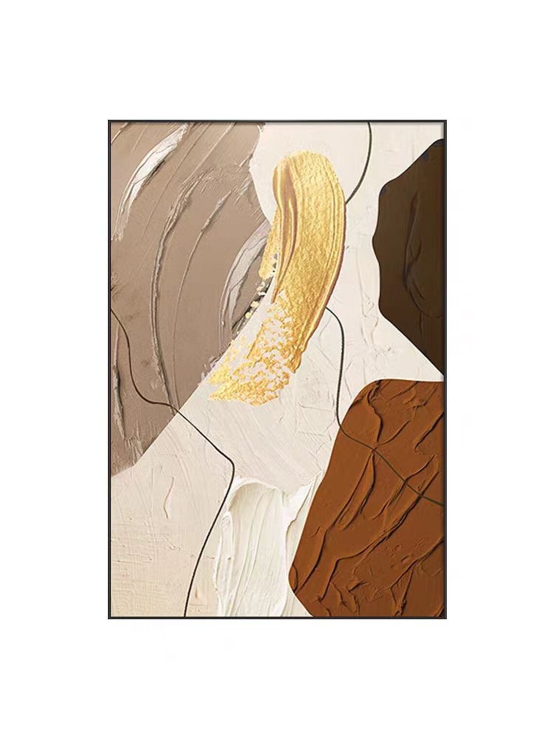 Beige Brown Gold Brushstroke Minimalist Abstract Oil Painting Poster - Image 4