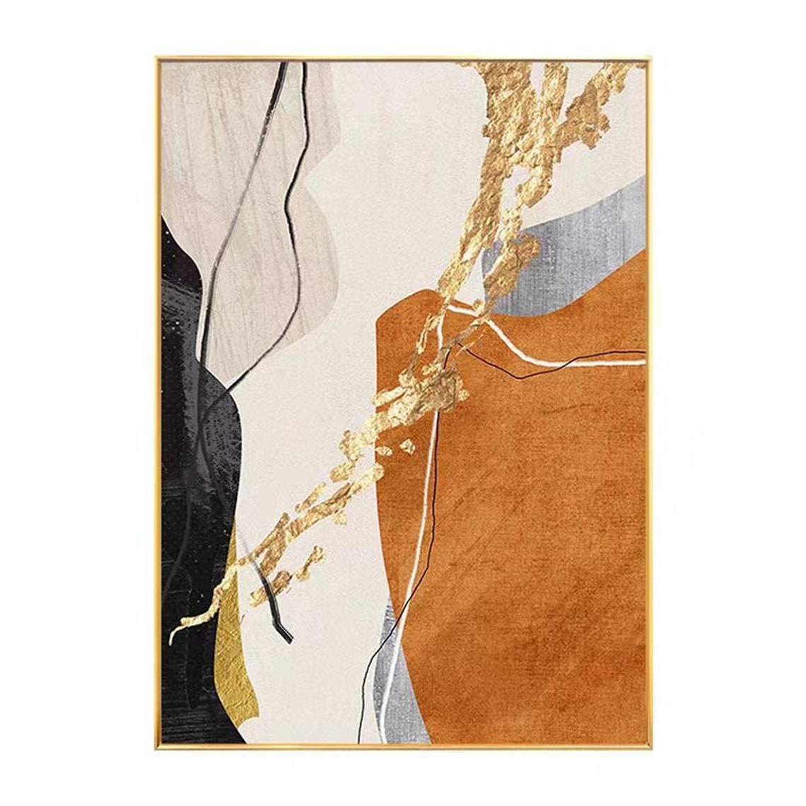 Black White Burnt Orange With Gold Leaf Dramatic Abstract Poster - Image 4