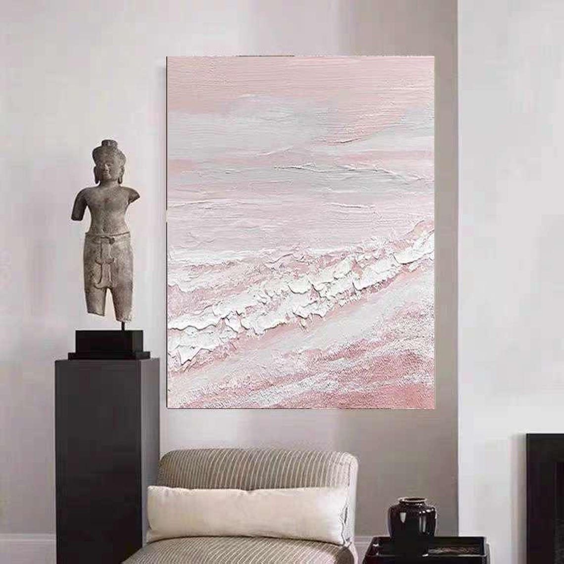 Blush Pink Textured Ocean Waves Soft Abstract Seascape Poster - Image 3