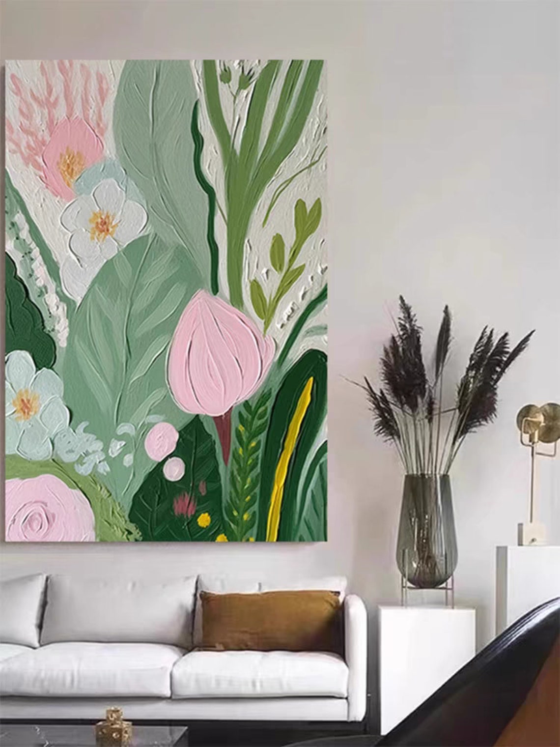 Tropical Green Leaves Pink Bloom Modern Botanical Style Poster - Image 3