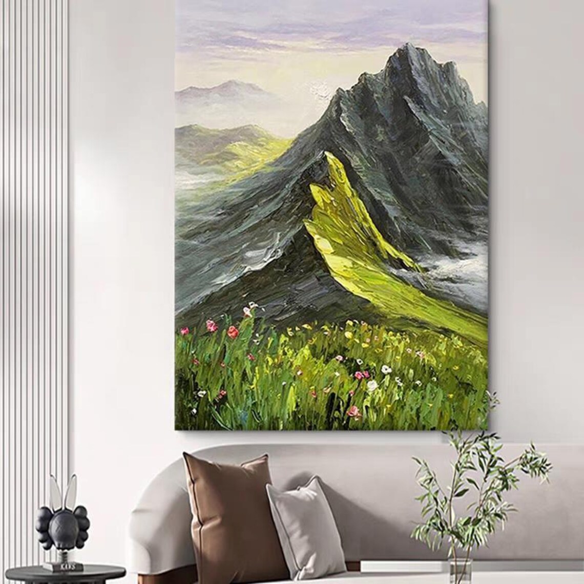Handmade Green Hill Oil Painting Vertical Large Size Nature Artwork Custom 3d Textured Art Fresh Style Painting Home Wall Decor - Image 4