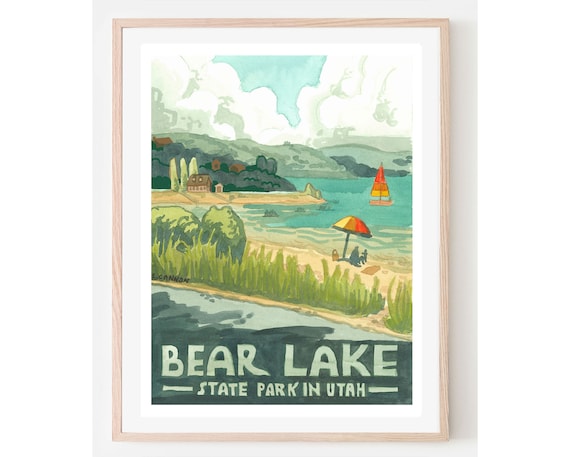 Bear Lake State Park Travel Poster Utah Art Dcor Vintage Posters Wall