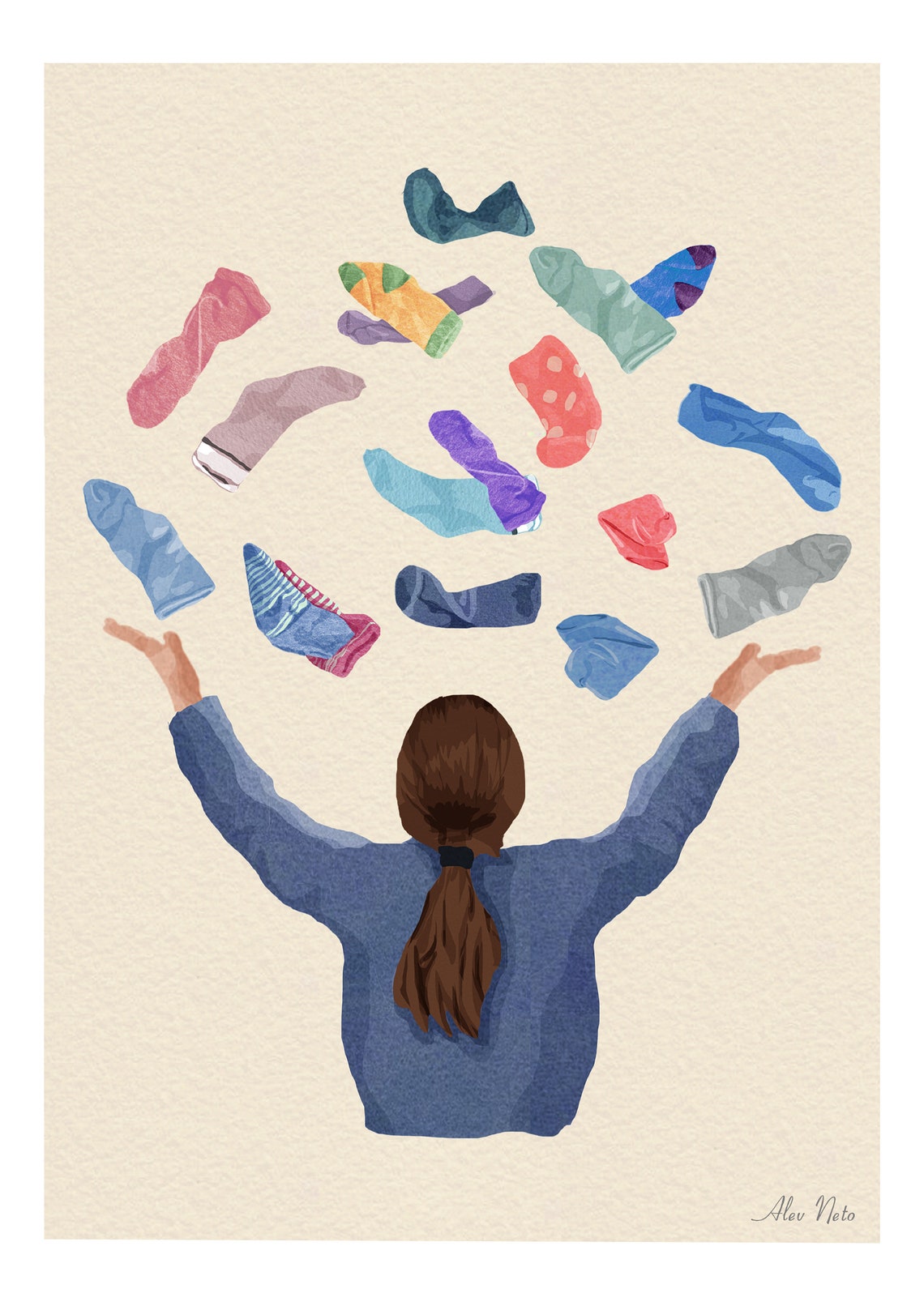 Flying Colorful Socks Laundry Day Funny Illustration Wall Poster - Image 4