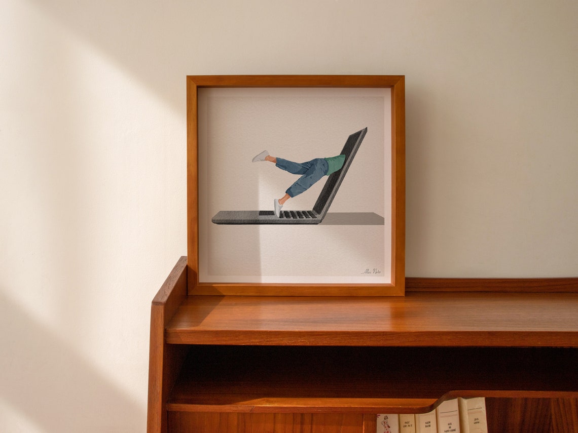 Diving Headfirst Into a Giant Laptop Work From Home Humor Poster - Image 2