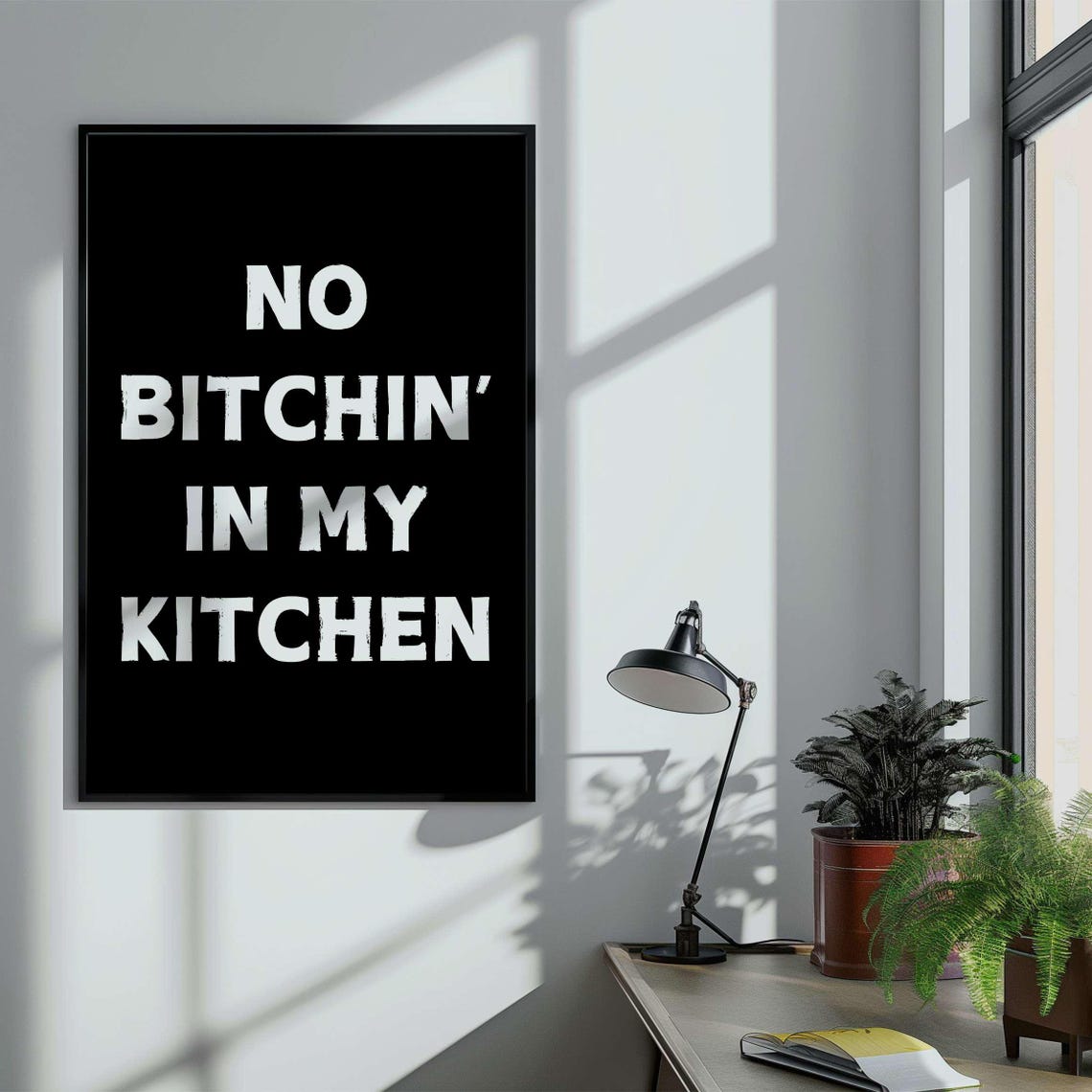 No Bitchin in My Kitchen Funny Sage Green Distressed Typography Poster - Image 5