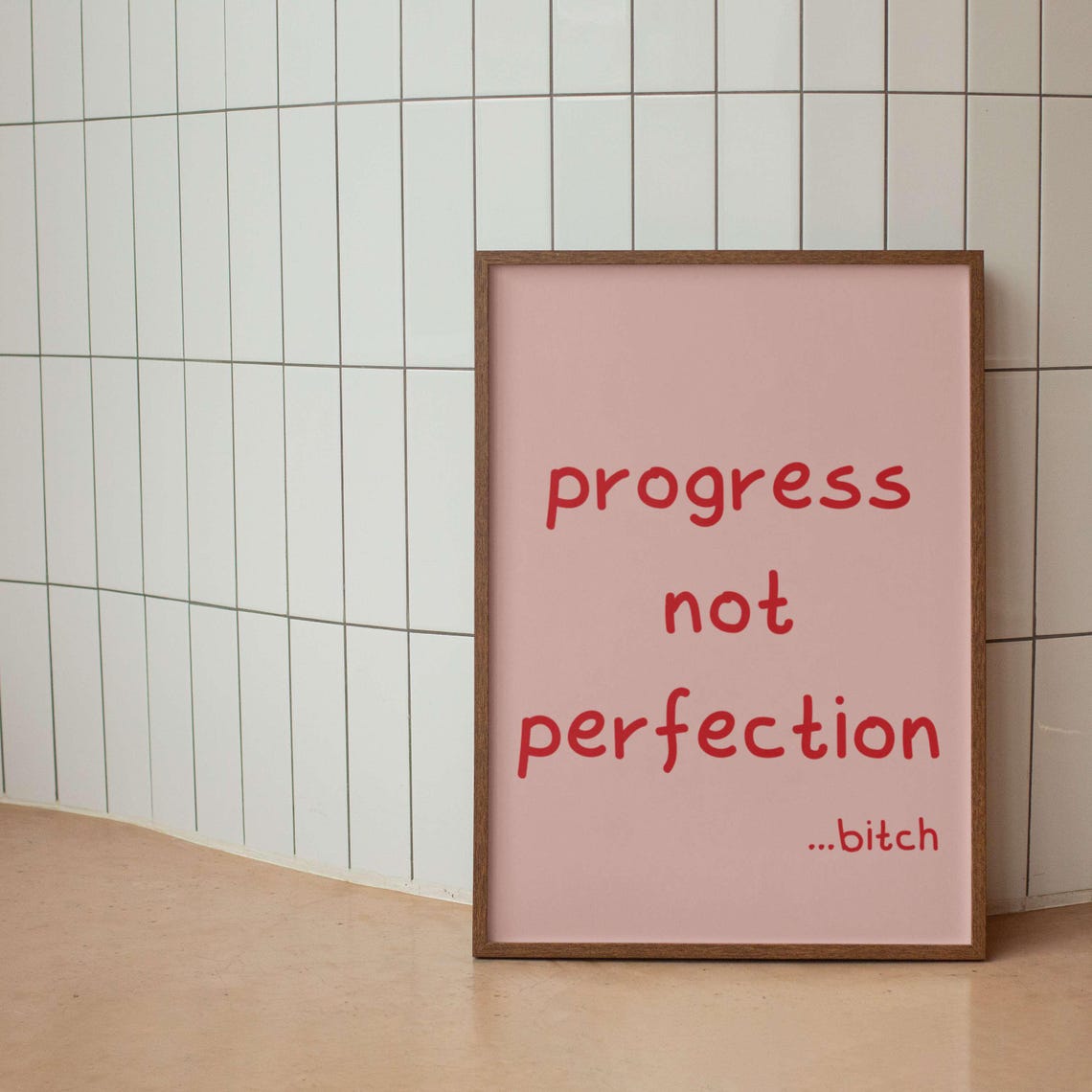 Progress Not Perfection Funny Handwritten Quote Green Poster - Image 3
