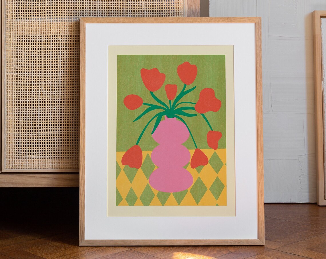 Pastel Tulips Vase Painting Poster, Minimalist Floral - Image 3