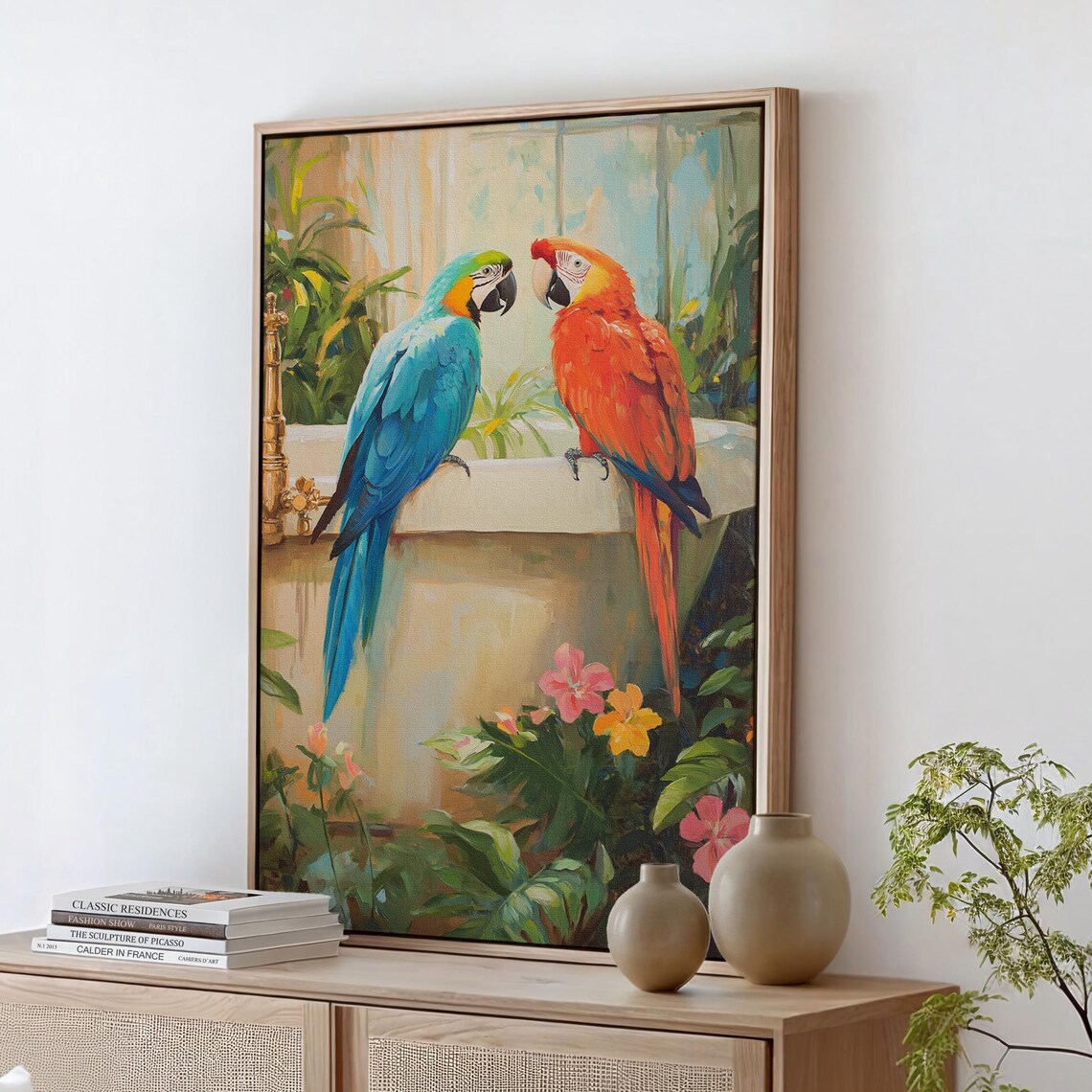Tropical Parrots In Botanical Setting Art Print