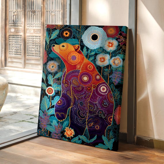 Cosmic Bear Spirit In Vibrant Floral Dream