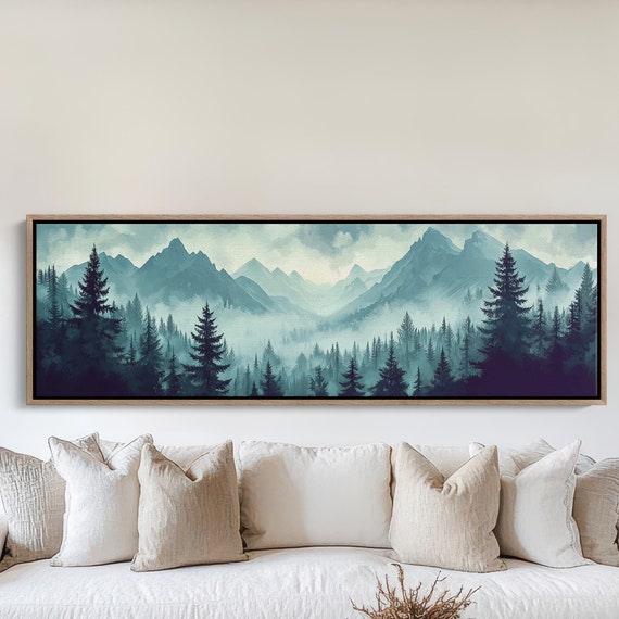 Foggy Mountain Pines Tranquil Forest Landscape Art Serene Wilderness Decor For Calm And Nature Lovers