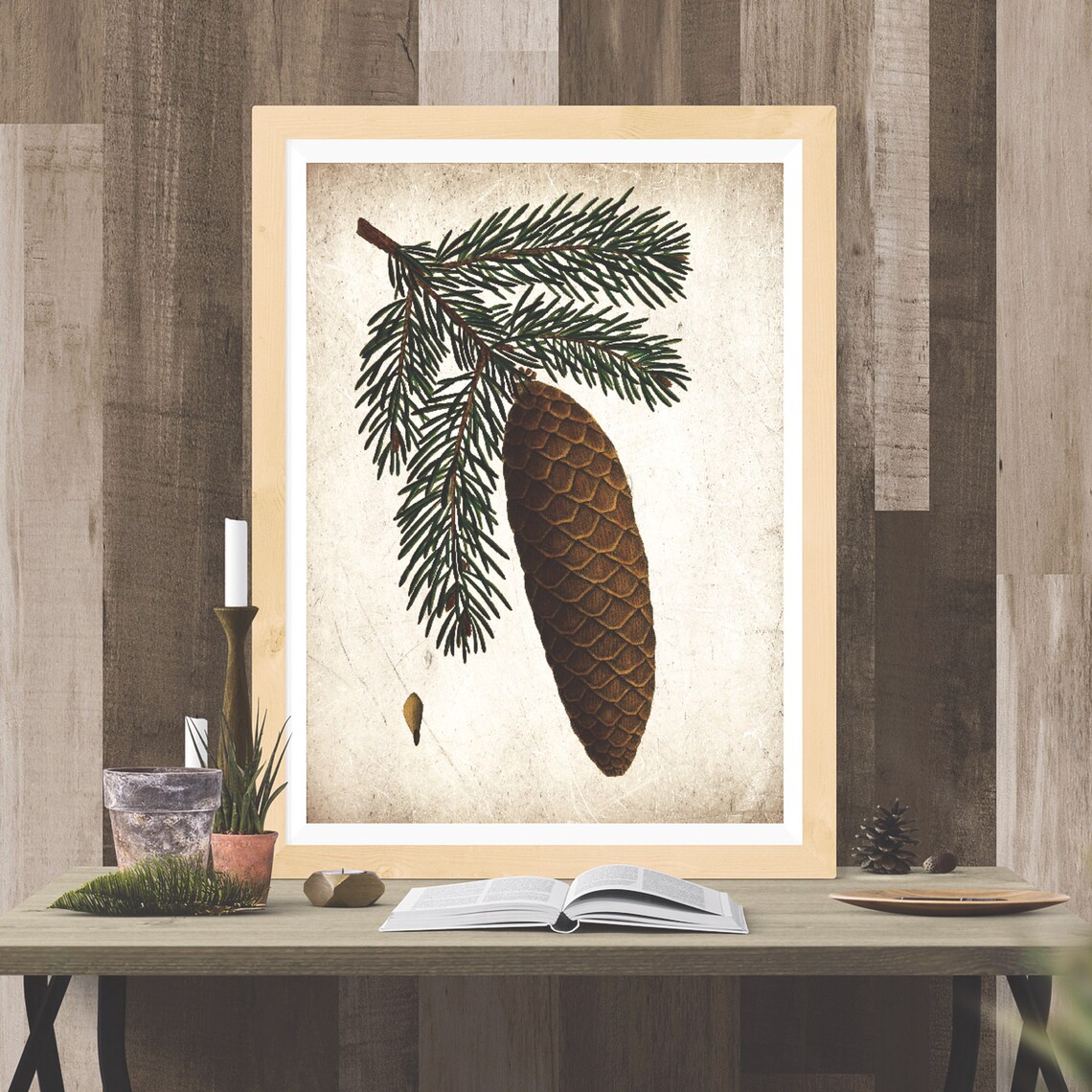 Vintage Pine Cone Rustic Nature Art Print - Image 2