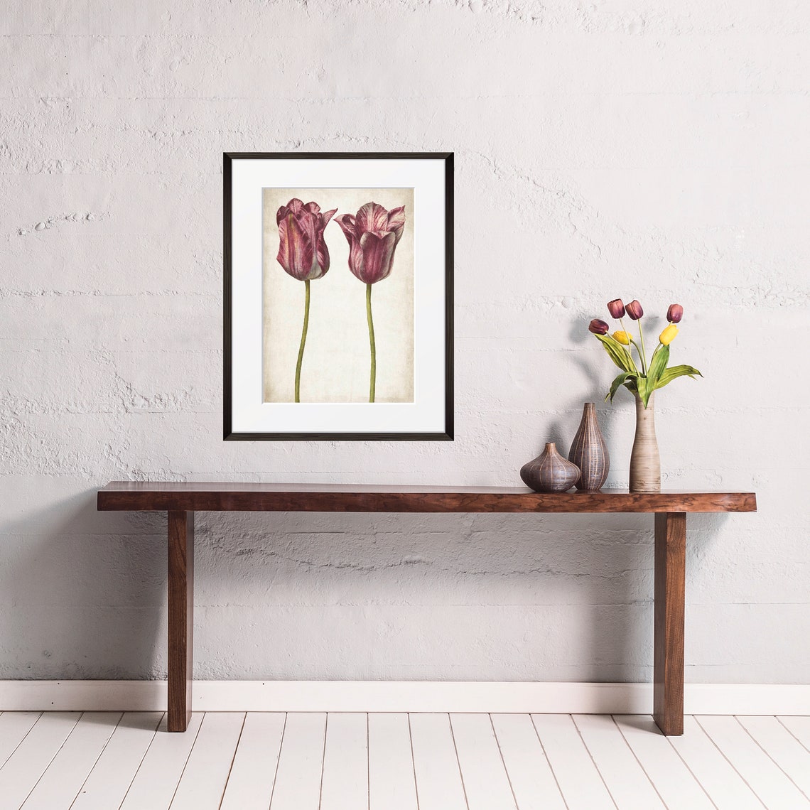 Vintage Purple Striped Tulips Botanical Illustration Flower Art Poster - Image 3