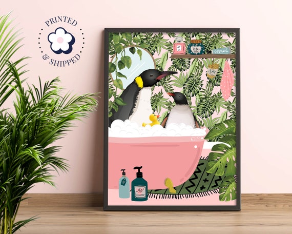 Penguin Bathroom Wall Art, Funny Animal Toilet Decor